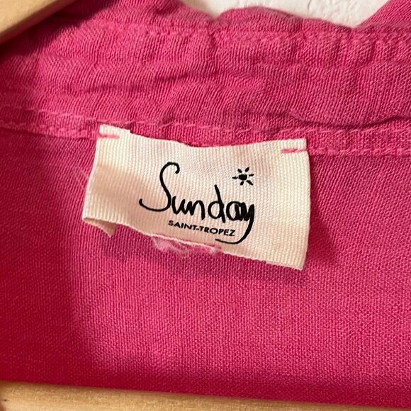 Sunday St. Tropez Fuchsia Pink Linen Long Sleeve Button Down Shirt Women's One S - Picture 4 of 5